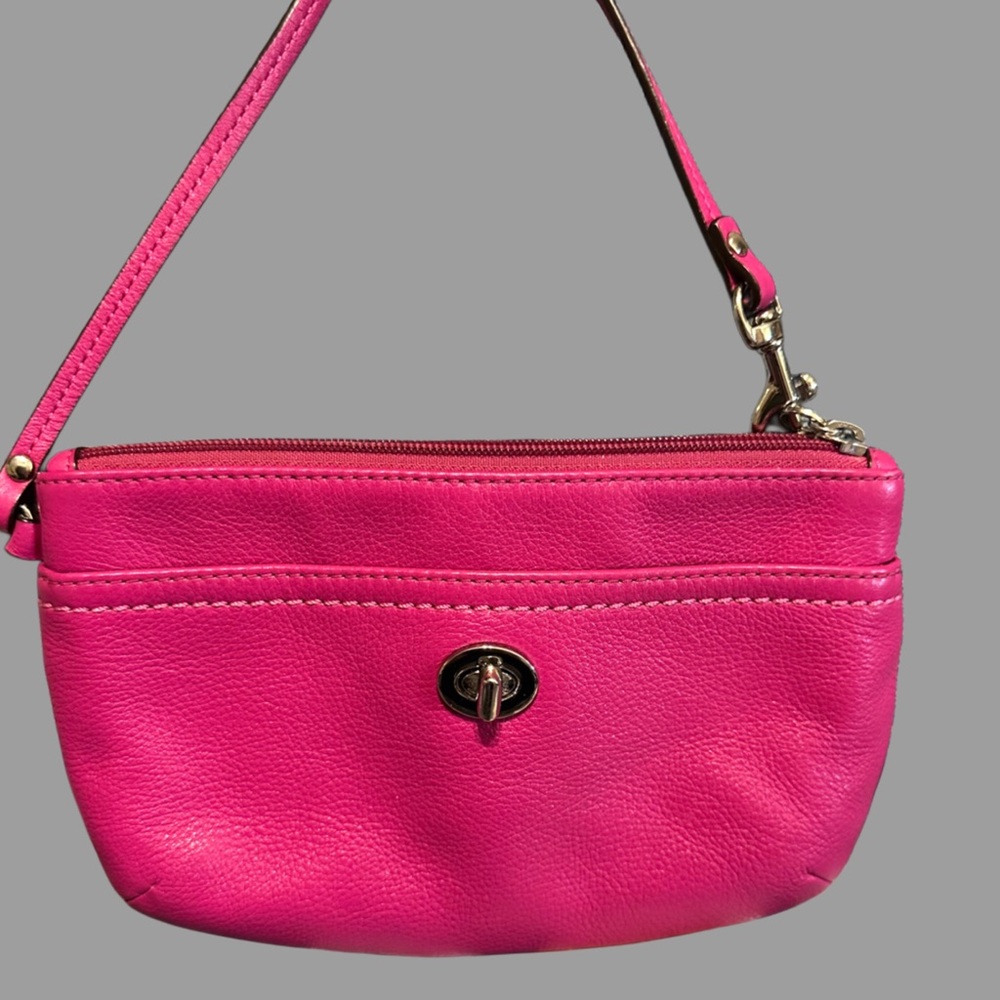 Hot Pink Leather Wristlet Bag